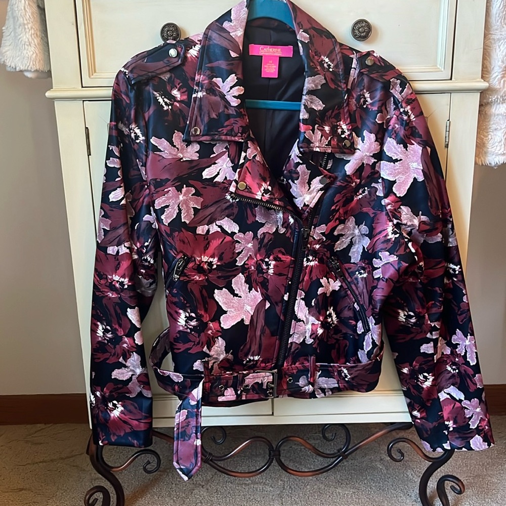 Catherine Malandrino Veruca Vegan Leather Floral Moto Jacket Size 14 - Picture 2 of 8